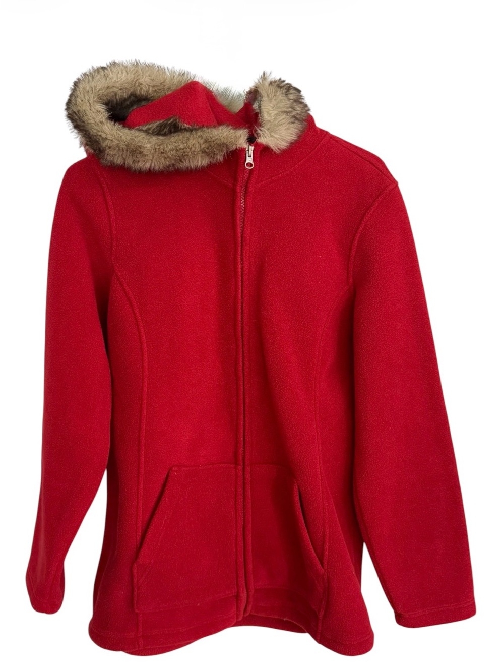 Charles River Apparel Red Fleece Jacket with Faux Fur Trim